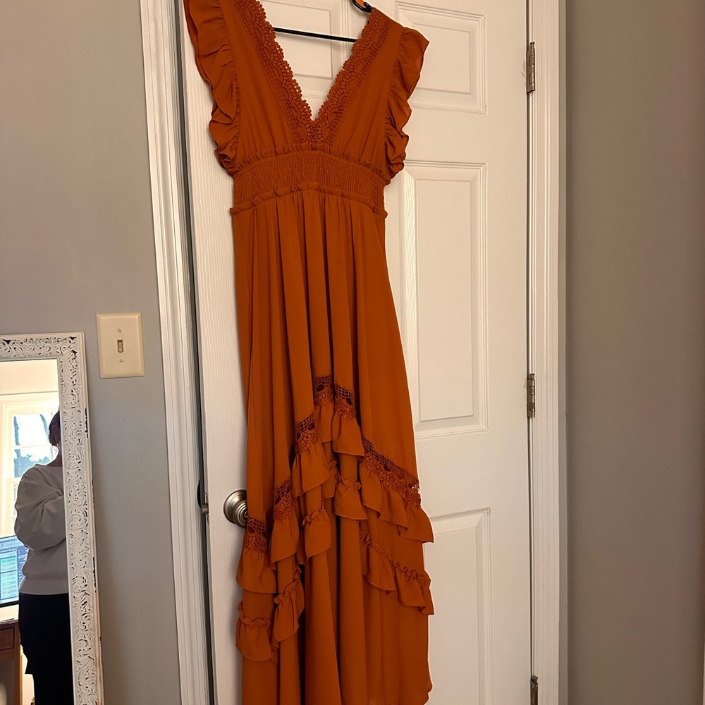 Elegant Orange Ruffled Maxi Dress